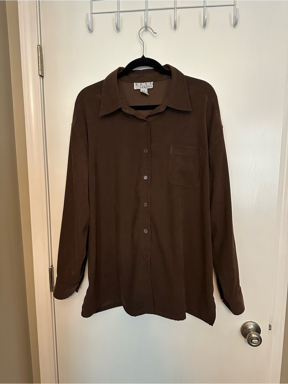Relaxed Brown Button-Down Shirt for Women - Casual Long Sleeve size 1x EUC